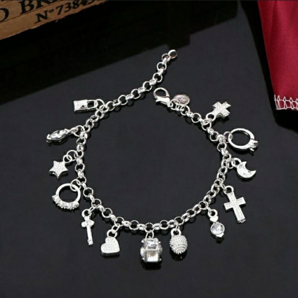925 Sterling Silver Charm Bracelet - Picture 4 of 6